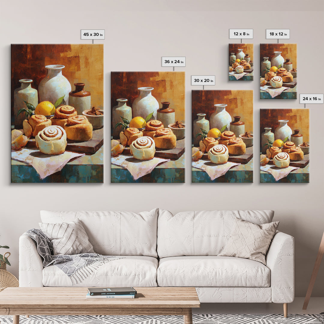 Cinnamon Rolls in a Warm Country Kitchen Canvas Print, Bakery Art, Kids Art, Bakery Decor, Fine Art, Patisserie, BAK-2x3-91