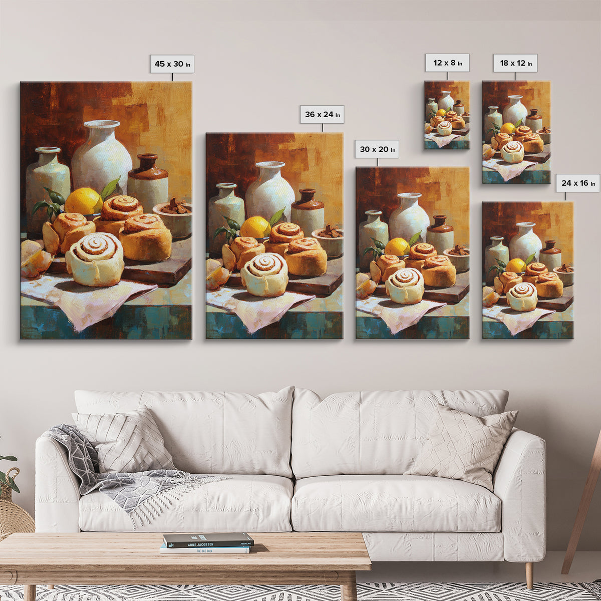 Cinnamon Rolls in a Warm Country Kitchen Canvas Print, Bakery Art, Kids Art, Bakery Decor, Fine Art, Patisserie, BAK-2x3-91