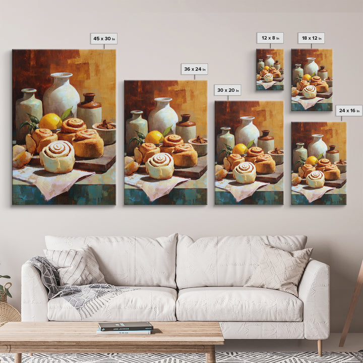Cinnamon Rolls in a Warm Country Kitchen Canvas Print, Bakery Art, Kids Art, Bakery Decor, Fine Art, Patisserie, BAK-2x3-91