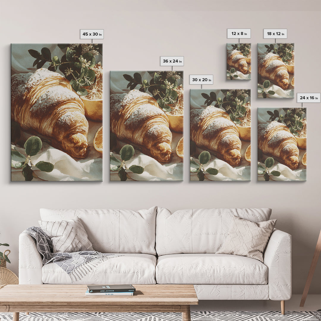 Almond Croissant Closeup Canvas Print, Bakery Art, Bakery, Bakery Decor, Oil Painting, Patisserie, Minimalist Decor, BAK-2x3-95