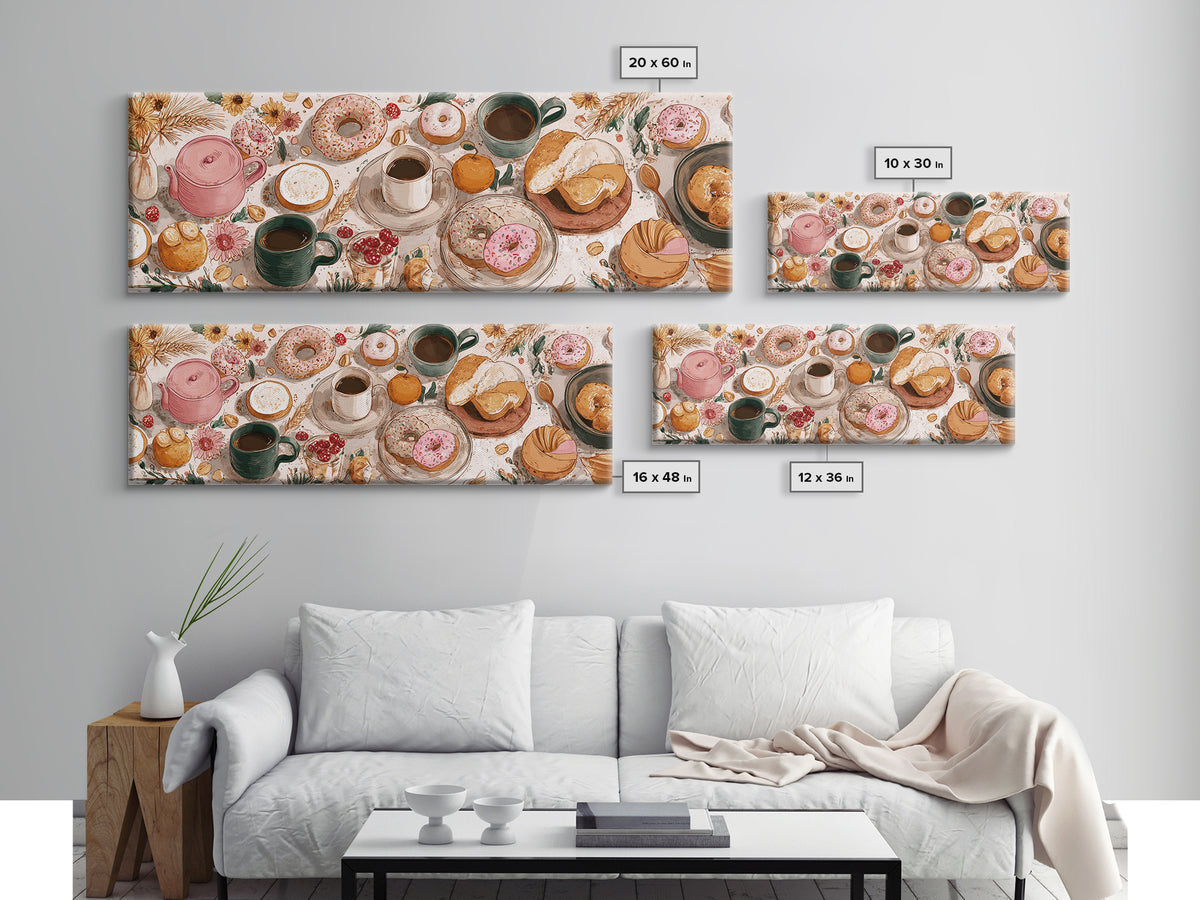 Whimsical Donut Assortment Framed Canvas Print, Bakery Art, Kitchen Art Print, Bakery Decor, Fine Art, Patisserie, Modern Decor, BAK-3x1-1