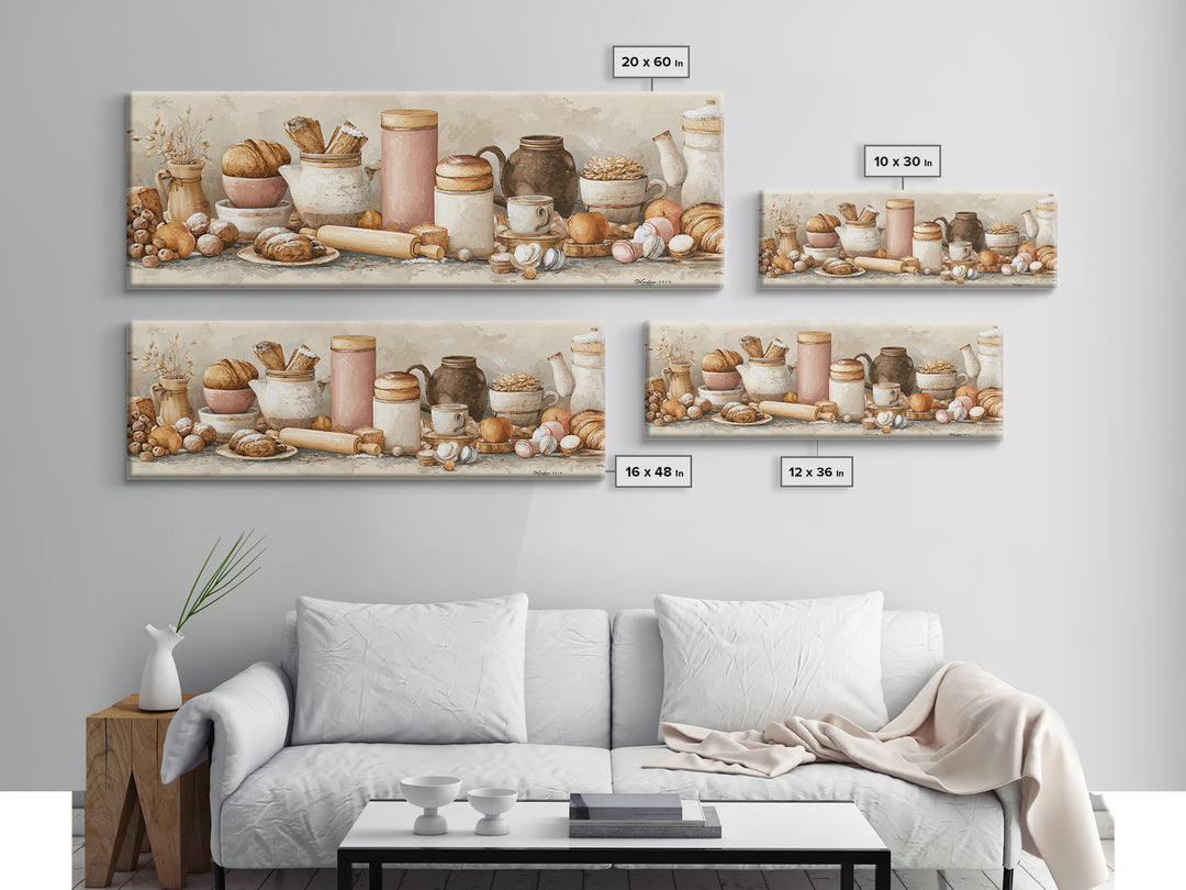 Patisserie Pattern of Rolling Pins and Pastries Canvas Print, Bakery Art, Coffee Wall Art, Bakery Decor, Fine Art, Patisserie, BAK-3x1-13