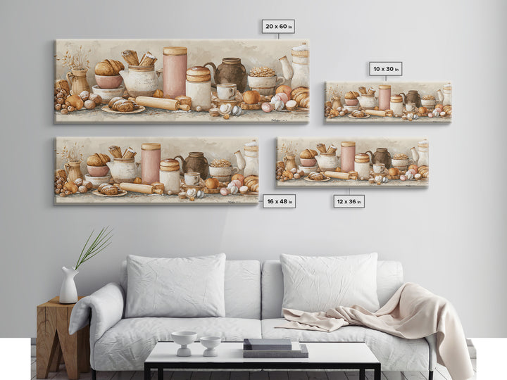 Patisserie Pattern of Rolling Pins and Pastries Canvas Print, Bakery Art, Coffee Wall Art, Bakery Decor, Fine Art, Patisserie, BAK-3x1-13