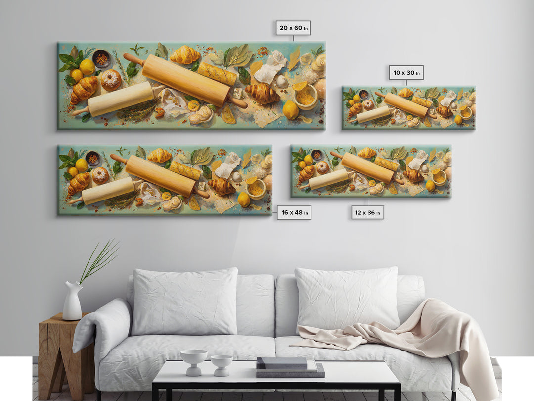 Patisserie Pattern of Rolling Pins and Pastries Canvas Print, Bakery Art, Aesthetic Wall Art, Bakery Decor, Patisserie, BAK-3x1-37