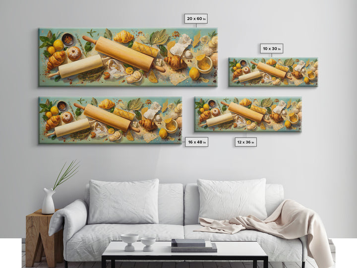 Patisserie Pattern of Rolling Pins and Pastries Canvas Print, Bakery Art, Aesthetic Wall Art, Bakery Decor, Patisserie, BAK-3x1-37