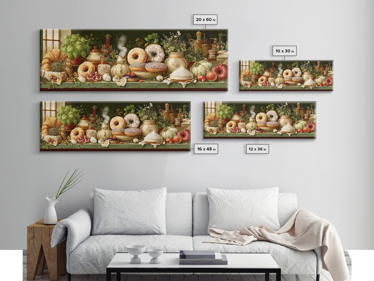 Whimsical Donut Assortment Canvas Print, Bakery Art, French Wall Art, Bakery Decor, Abstract Art, Patisserie, Room Decor, BAK-3x1-49