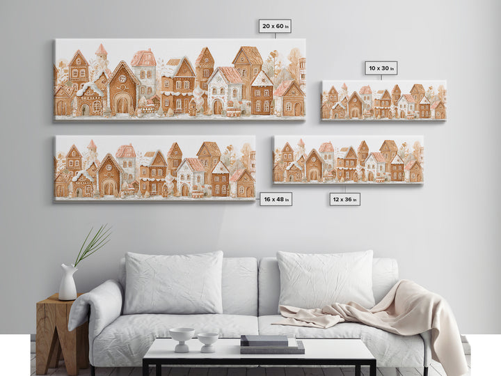 Gingerbread Houses in Charming Folk Art Style Canvas Print, Bakery Art, Kids Art, Bakery Decor, Fine Art, Patisserie, BAK-3x1-54