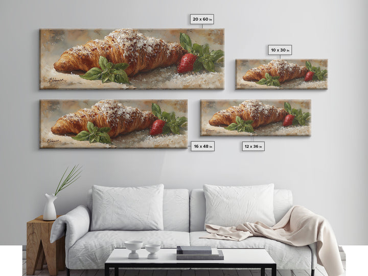 Almond Croissant Closeup Framed Canvas Print, Bakery Art, Print, Bakery Decor, Fine Art, Patisserie, Food Art, Kitchen Print, BAK-3x1-55
