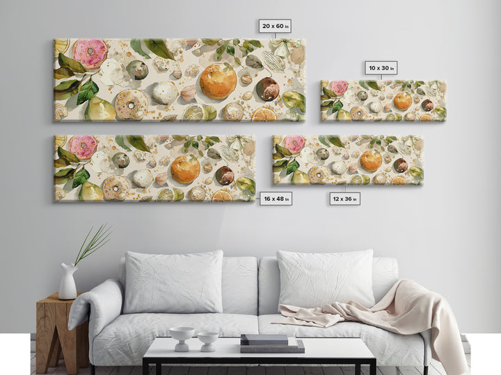 Whimsical Donut Assortment Framed Canvas Print, Bakery Art, Neutral Decor, Bakery Decor, Fine Art, Patisserie, Home Decor, BAK-3x1-73