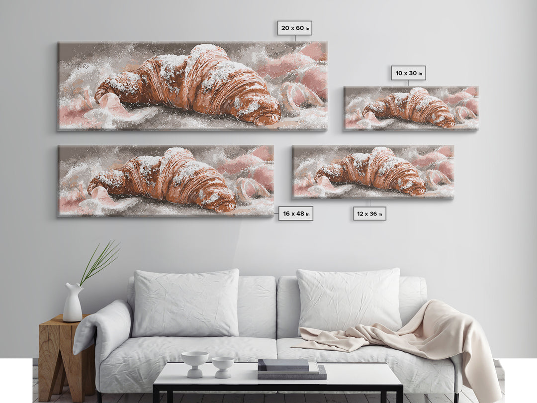Almond Croissant Closeup Framed Canvas Print, Bakery Art, Kitchen Prints, Bakery Decor, Oil Painting, Patisserie, Fine Art, BAK-3x1-79