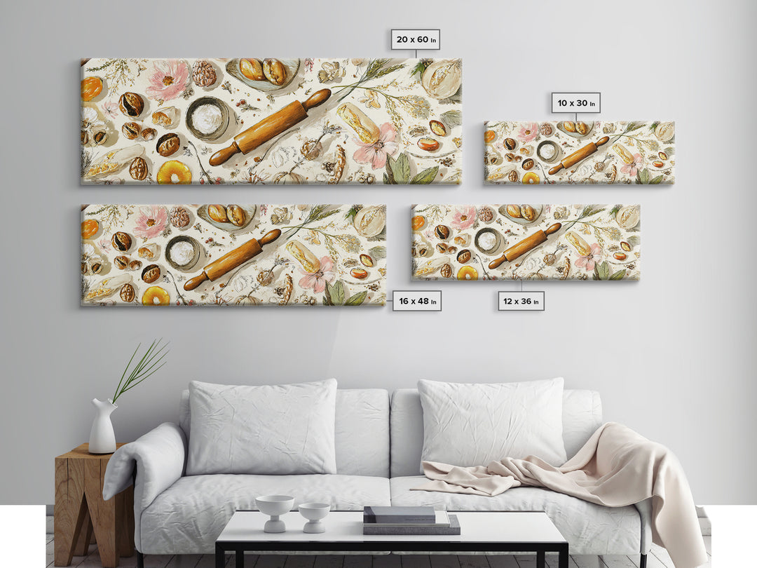 Patisserie Pattern of Rolling Pins and Pastries Canvas Print, Bakery Art, Bakery, Bakery Decor, Oil Painting, Patisserie, BAK-3x1-85