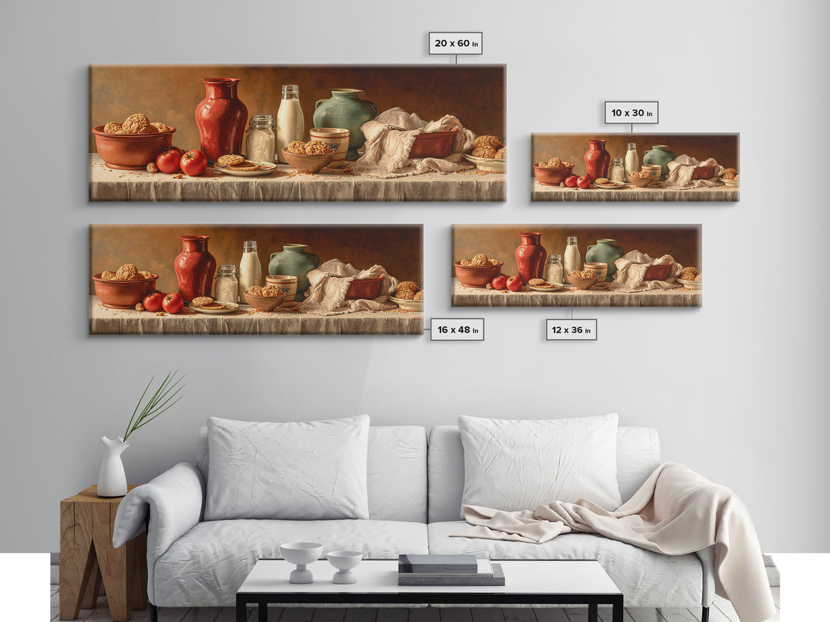 Milk Bottle and Cookies Nostalgic Still Life Canvas Print, Bakery Art, Food Art, Bakery Decor, Watercolor Art, Patisserie, BAK-3x1-86