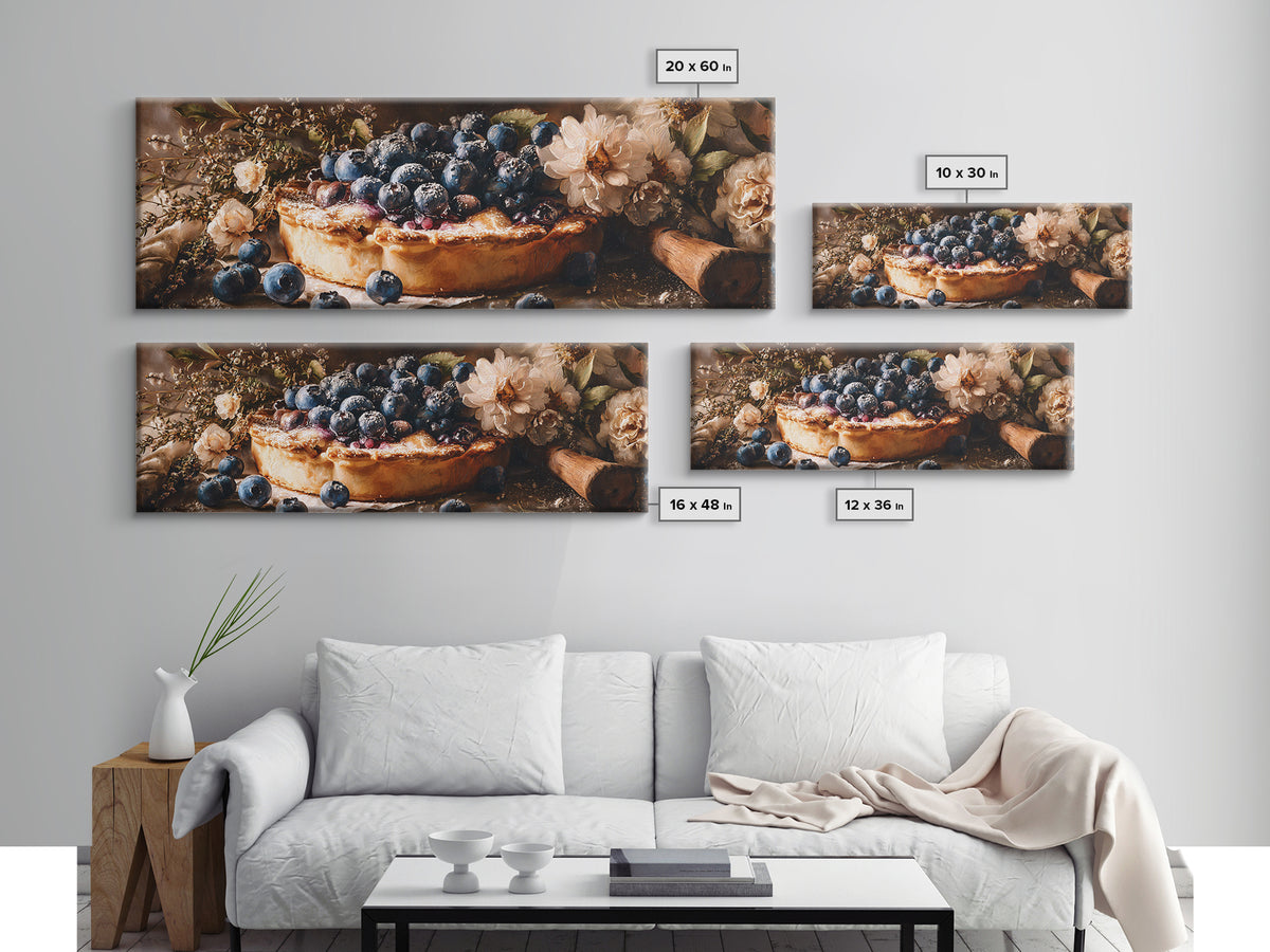 Blueberry Galette with Rustic Farmhouse Texture Framed Canvas Print, Bakery Art, Watercolor Painting, Bakery Decor, Patisserie, BAK-3x1-87