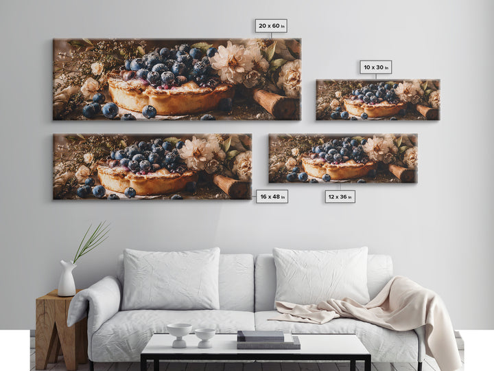 Blueberry Galette with Rustic Farmhouse Texture Framed Canvas Print, Bakery Art, Watercolor Painting, Bakery Decor, Patisserie, BAK-3x1-87