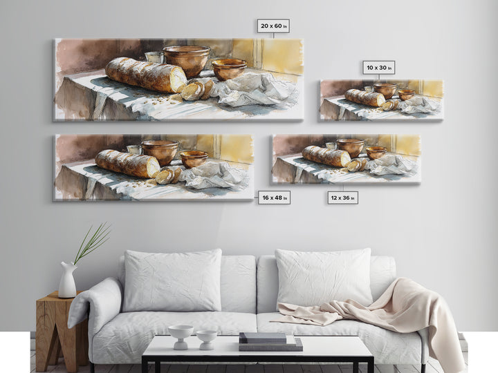 Rustic Loaf of Bread Canvas Print, Bakery Art, Kitchen Wall Art, Bakery Decor, Oil Painting, Patisserie, Digital Download Art, BAK-3x1-92