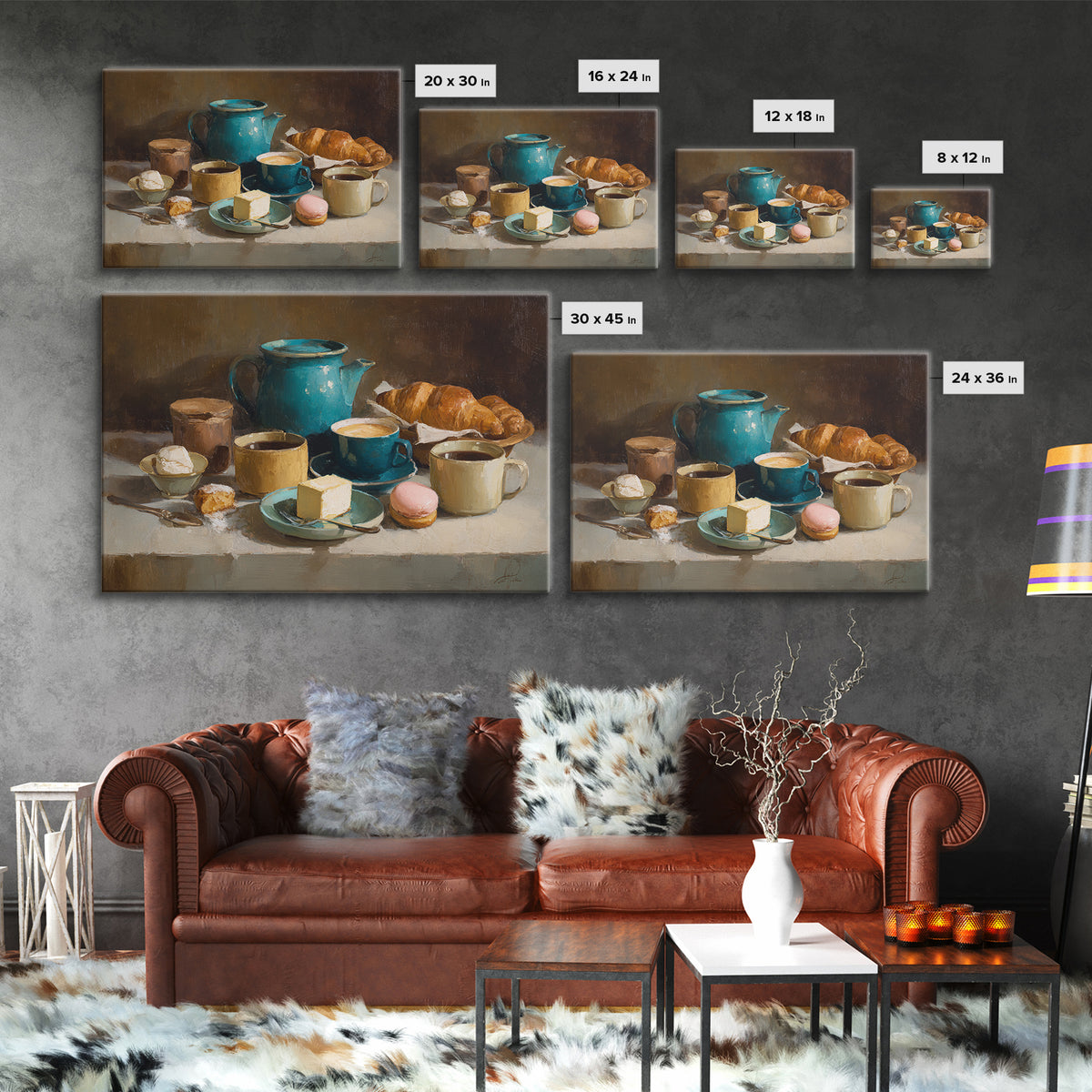Painterly Eclair and Coffee Still Life Canvas Print, Bakery Art, Aesthetic Wall Art, Bakery Decor, Watercolor Art, Patisserie, BAK-3x2-16