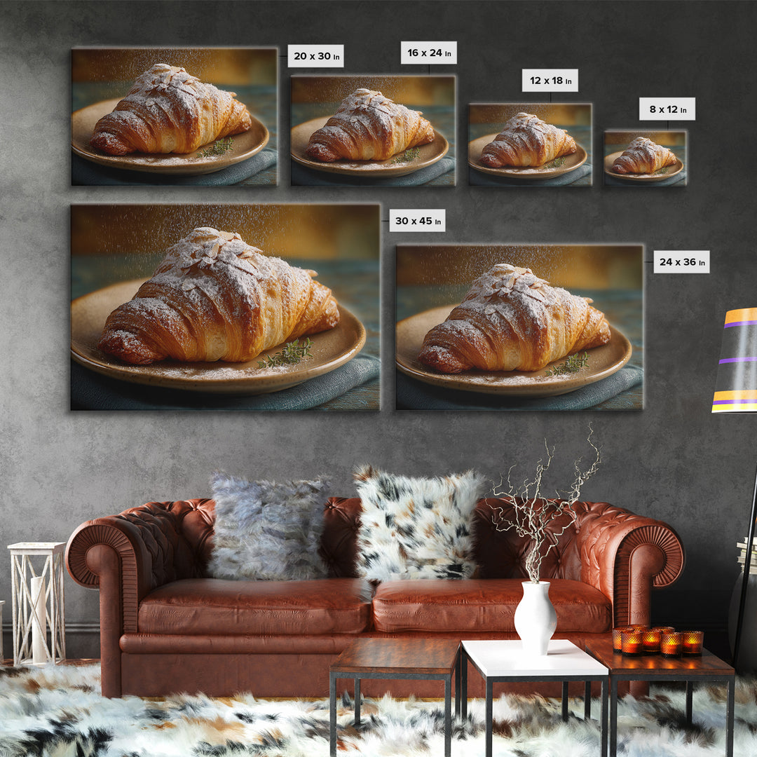 Almond Croissant Closeup Framed Canvas Print, Bakery Art, Statement Artwork, Bakery Decor, Fine Art, Patisserie, Art Print, BAK-3x2-19