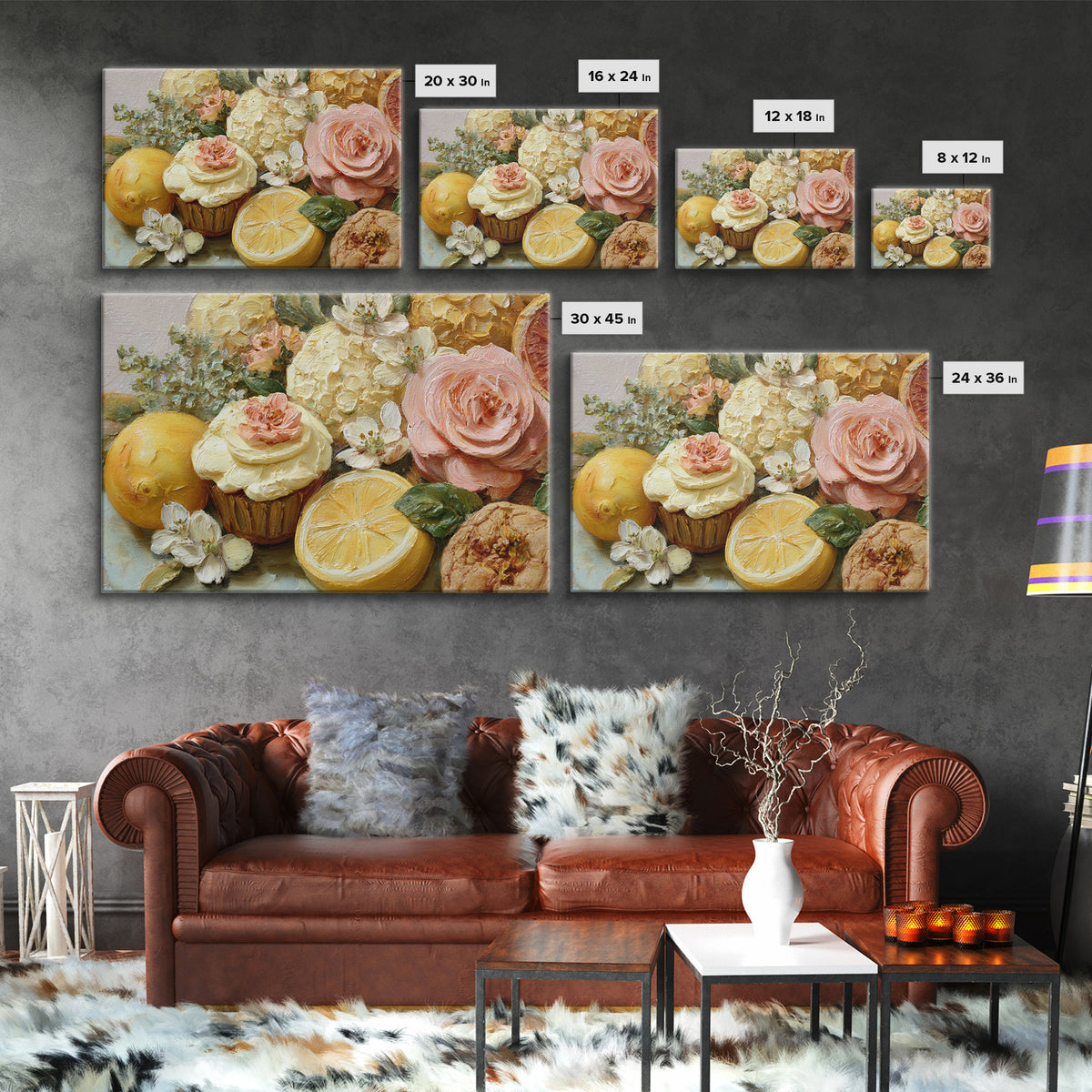 Cupcake Bouquet Painted Framed Canvas Print, Bakery Art, Room Decor, Bakery Decor, Fine Art, Patisserie, Digital Print, BAK-3x2-35