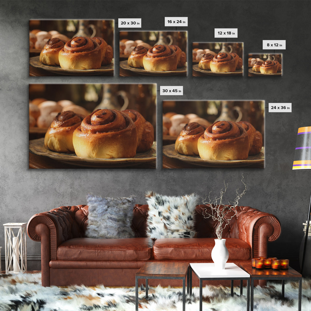 Cinnamon Rolls in a Warm Country Kitchen Framed Canvas Print, Bakery Art, Neutral Wall Art, Bakery Decor, Fine Art, Patisserie, BAK-3x2-63