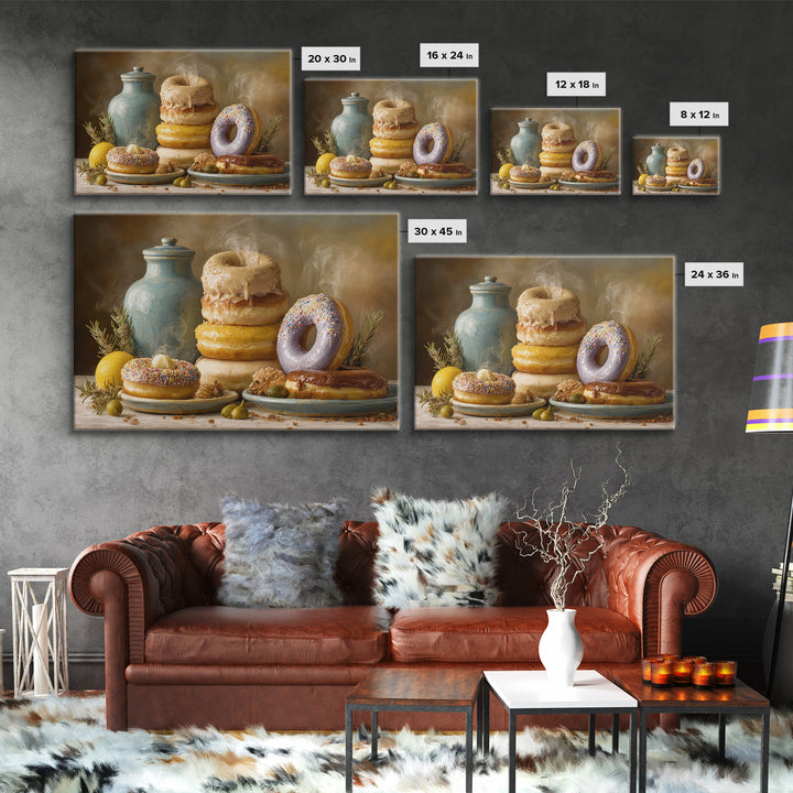 Whimsical Donut Assortment Framed Canvas Print, Bakery Art, Statement Artwork, Bakery Decor, Fine Art, Patisserie, Art Print, BAK-3x2-85