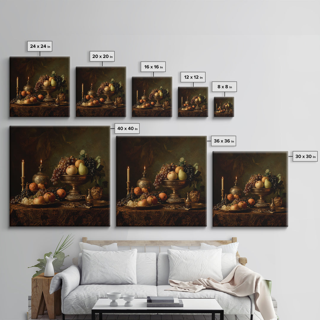 Dramatic Fruit Still Life Framed Canvas Print, Baroque Art, Living Room Wall Art, Living Room Decor, Fine Art, Ornate, BAO-1x1-1