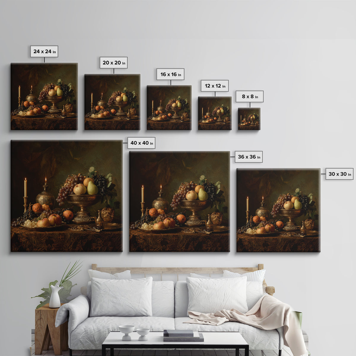 Dramatic Fruit Still Life Framed Canvas Print, Baroque Art, Living Room Wall Art, Living Room Decor, Fine Art, Ornate, BAO-1x1-1
