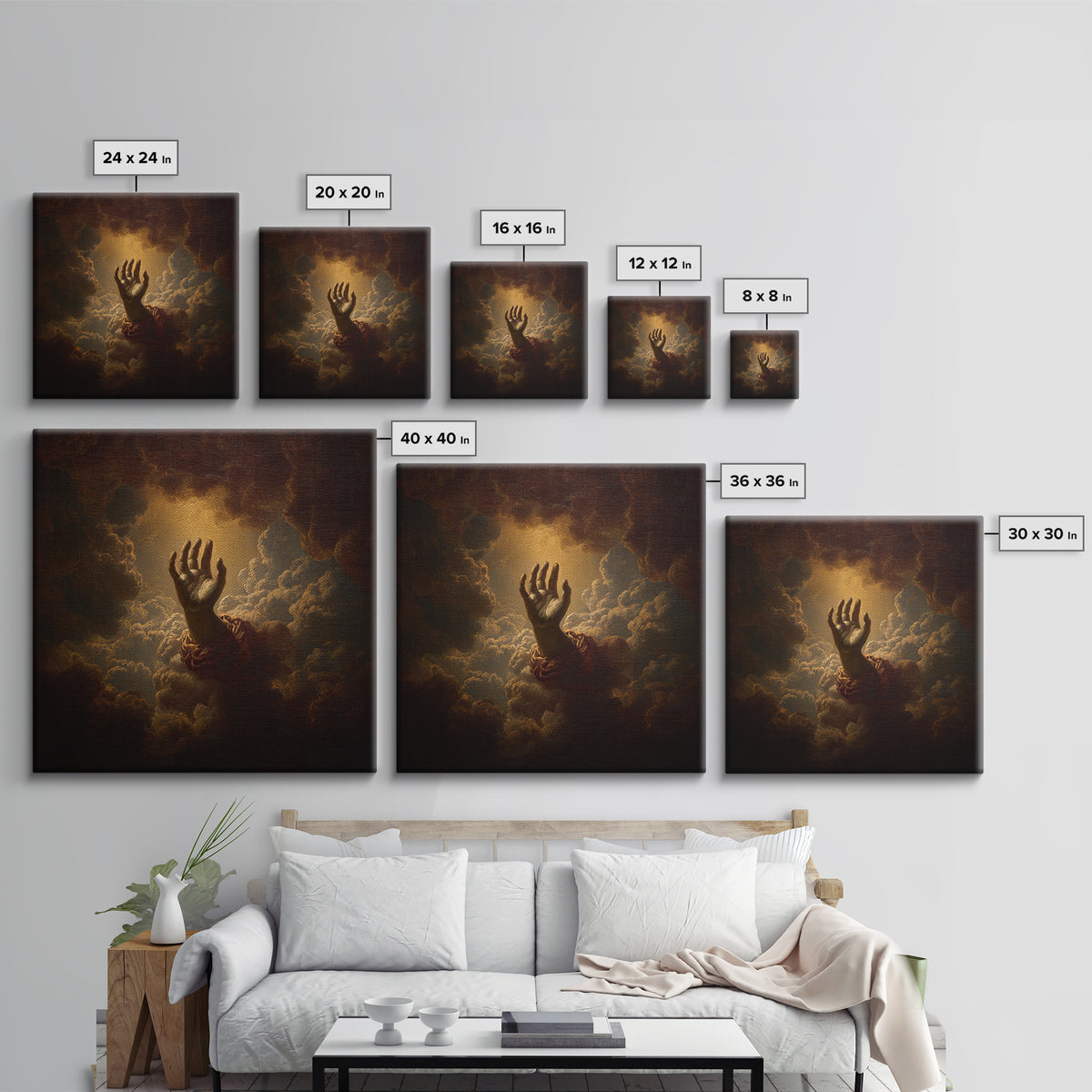 Angelic Hand Reaching Through Clouds Framed Canvas Print, Baroque Art, Modern Wall Art, Living Room Decor, Fine Art, Ornate, BAO-1x1-21