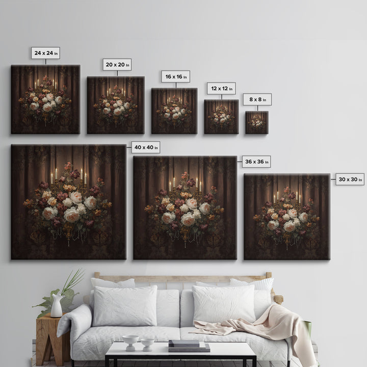 Velvet Drapery with Pearls Flowers and Candlelight Canvas Print, Baroque Art, 3d Wall Art, Living Room Decor, Ornate, BAO-1x1-27