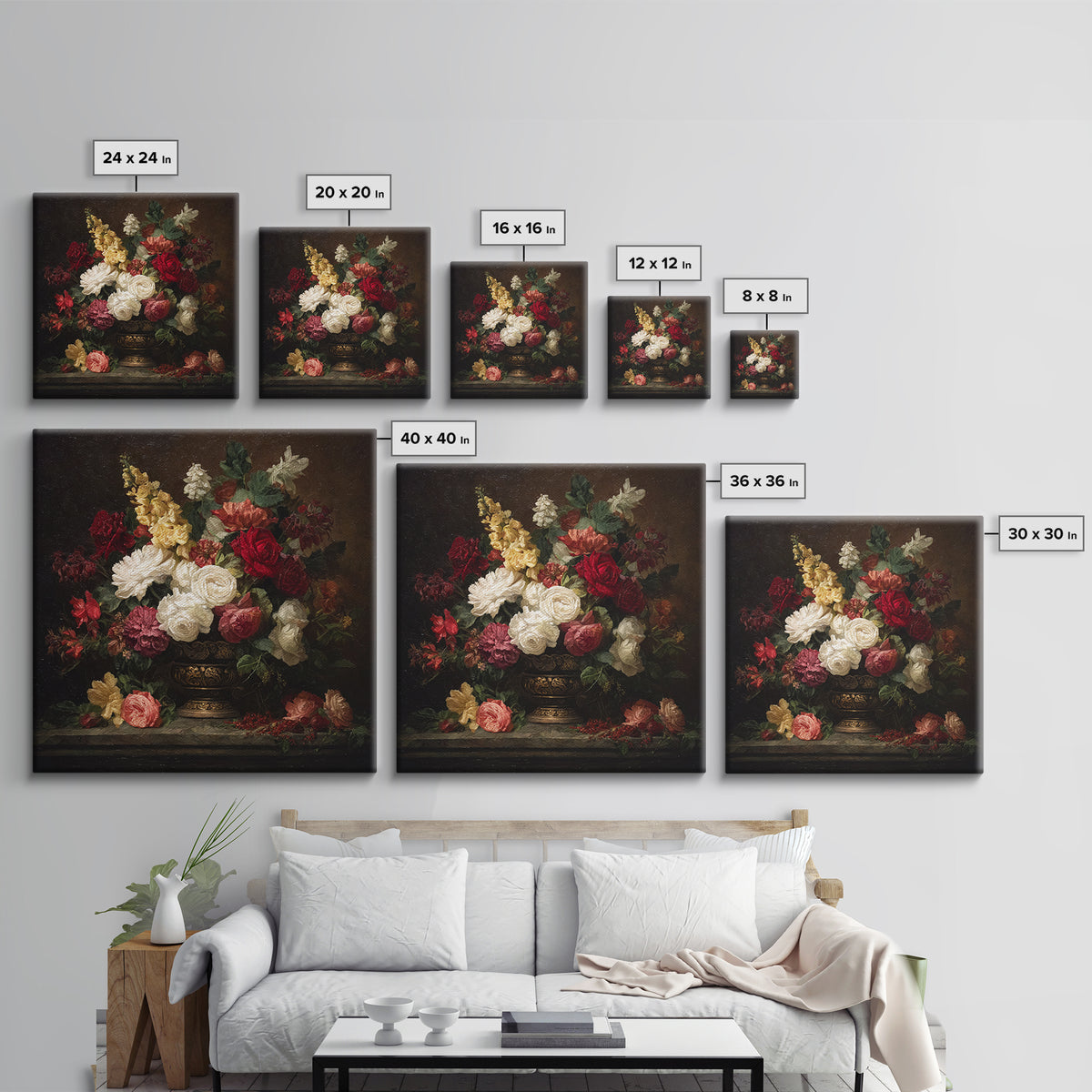 Dark Floral Arrangement Framed Canvas Print, Baroque Art, Oil Painting, Living Room Decor, Fine Art, Ornate, Eclectic Wall Art, BAO-1x1-28