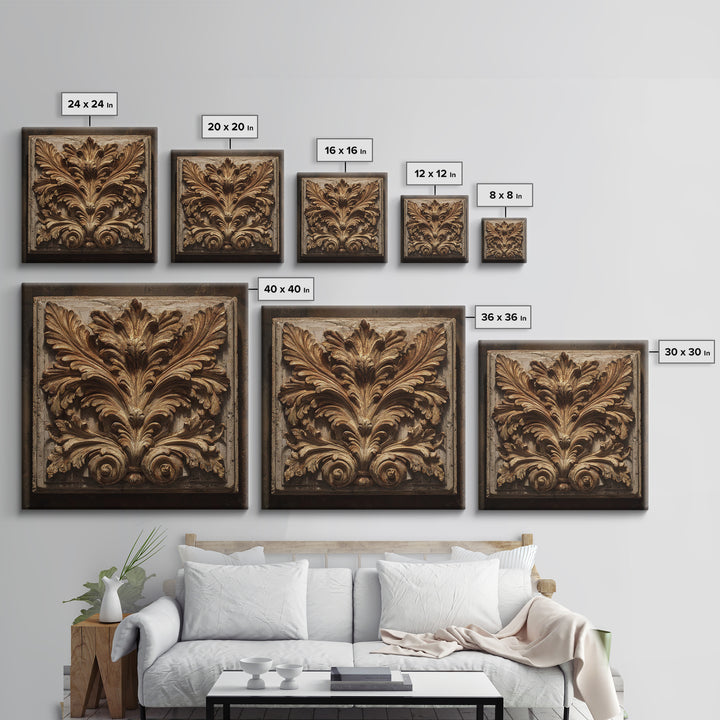 Carved Acanthus Leaf Ornament Study Framed Canvas Print, Baroque Art, Modern Wall Art, Living Room Decor, Fine Art, Ornate, BAO-1x1-39