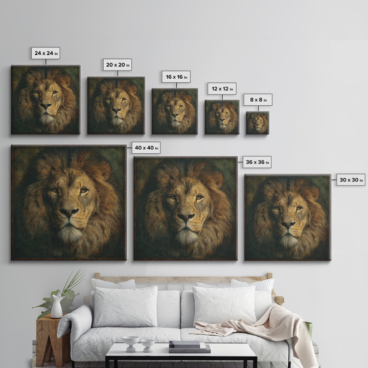 Royal Lion Portrait Framed Canvas Print, Baroque Art, Eclectic Wall Art, Living Room Decor, Fine Art, Ornate, Gallery Decor, BAO-1x1-41
