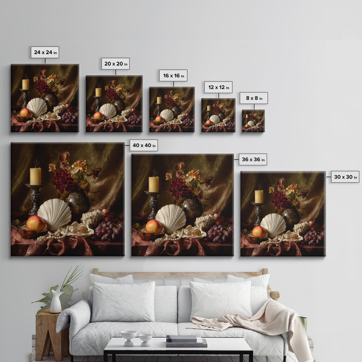 Ornamental Shell and Pearl Composition Framed Canvas Print, Baroque Art, Living Room Wall Art, Living Room Decor, Ornate, BAO-1x1-46