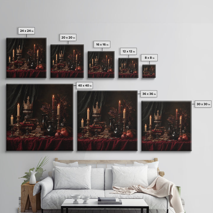 Dark Red Velvet Framed Canvas Print, Baroque Art, Whimsical Decor, Living Room Decor, Fine Art, Ornate, Maximalist Decor, BAO-1x1-47
