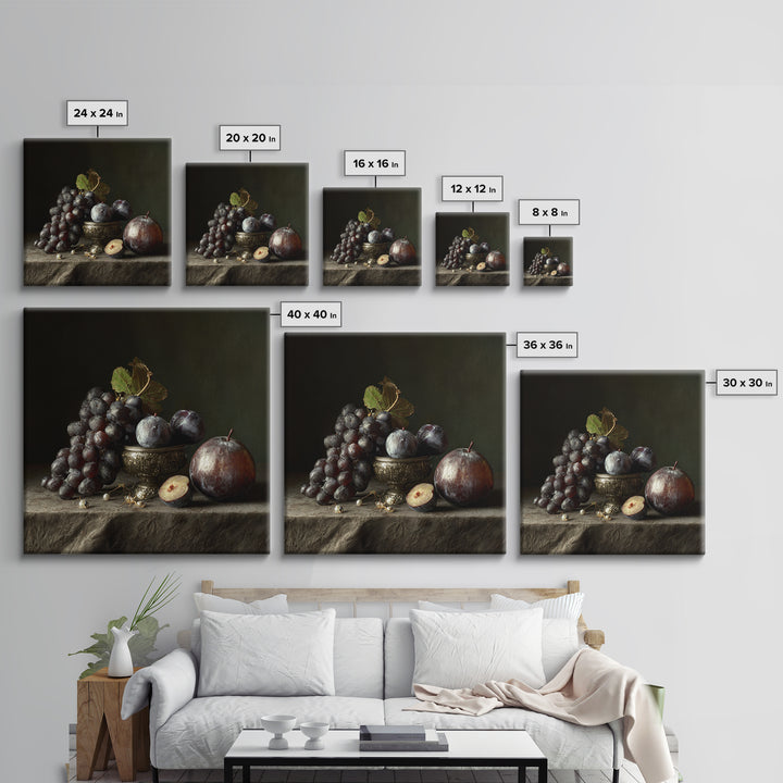 Dramatic Fruit Still Life Canvas Print, Baroque Art, Gallery Wall, Living Room Decor, Fine Art, Ornate, Neutral Decor, BAO-1x1-49