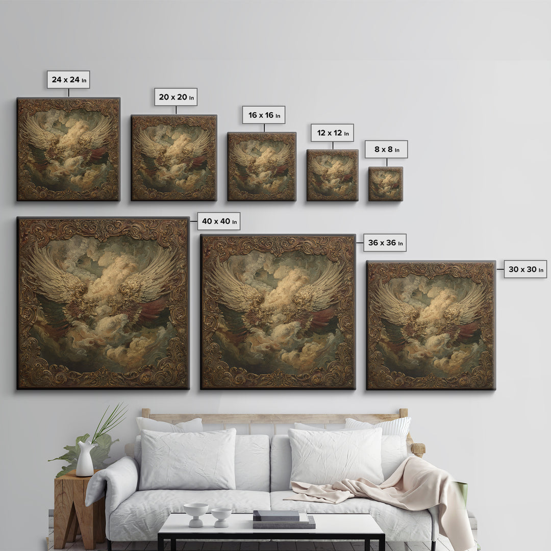Gilded Angel Wings Emerging from Storm Clouds Canvas Print, Baroque Art, Minimalist Wall Art, Living Room Decor, Oil Painting, BAO-1x1-54