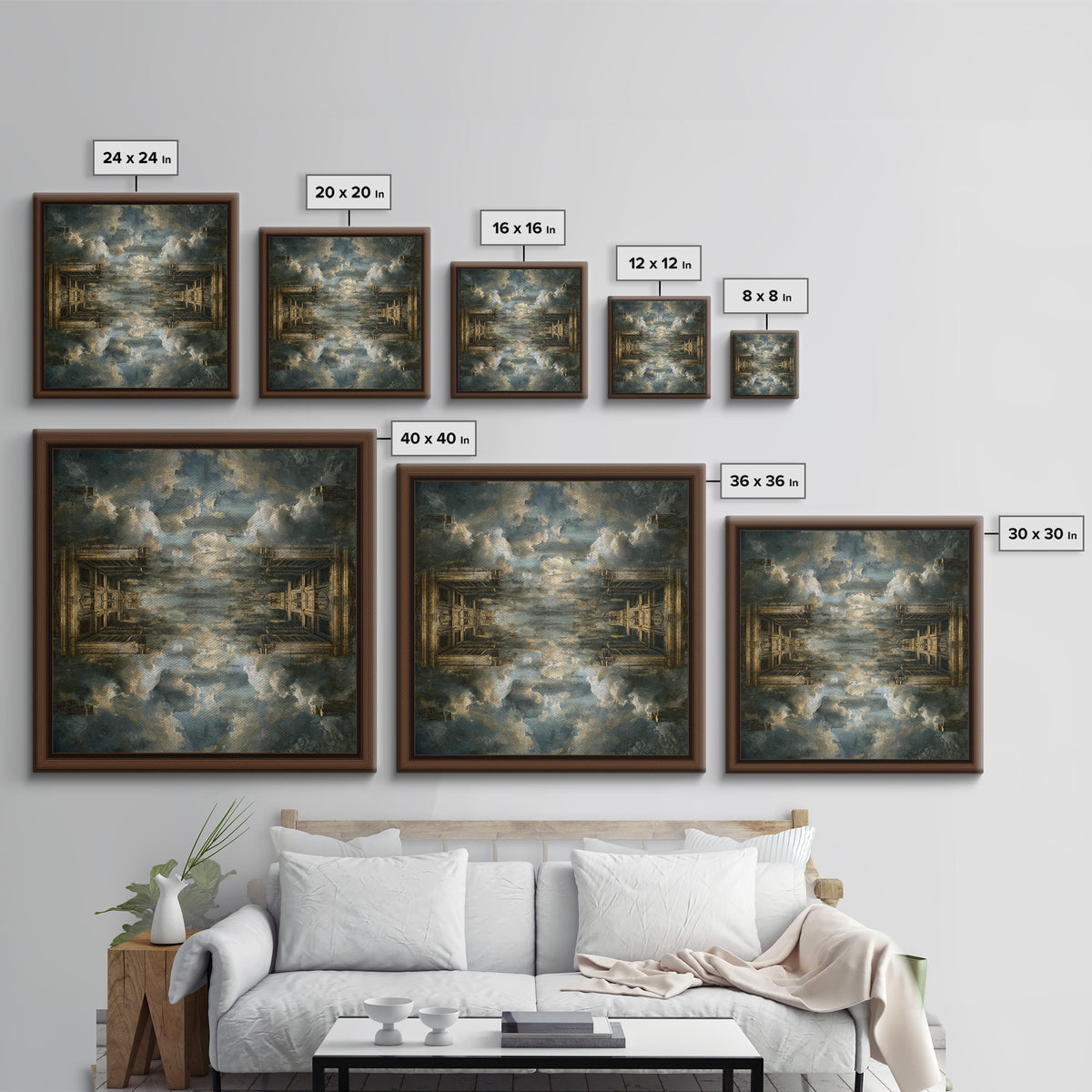 Classical Ruins Beneath a Dramatic Sky Framed Canvas Print, Baroque Art, Feminist Art, Living Room Decor, Fine Art, Ornate, BAO-1x1-67