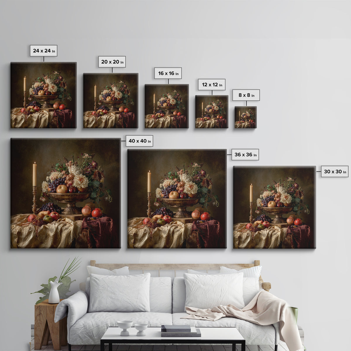 Lavish Banquet Fruit Composition Framed Canvas Print, Baroque Art, Dark Academia Art, Living Room Decor, Fine Art, Ornate, BAO-1x1-68