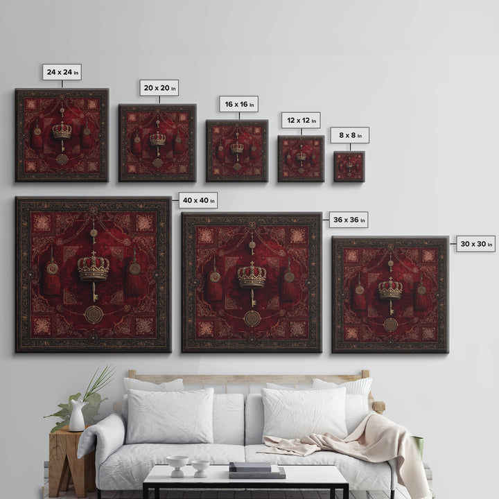 Dark Red Velvet Framed Canvas Print, Baroque Art, Dark Academia Art, Living Room Decor, Fine Art, Ornate, Modern Decor, BAO-1x1-71