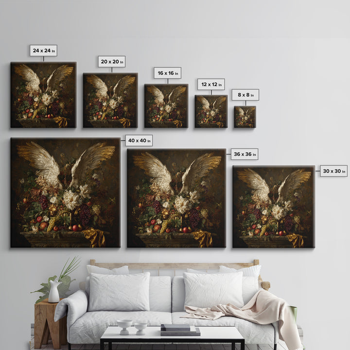 Gilded Angel Wings Emerging from Storm Clouds Framed Canvas Print, Baroque Art, Maximalist Decor, Living Room Decor, Ornate, BAO-1x1-78