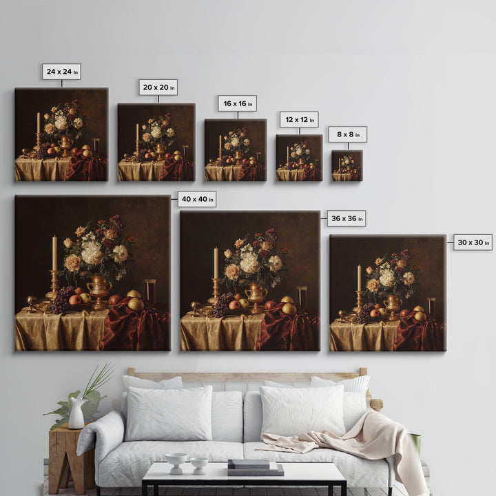 Golden Harp and Roses Canvas Print, Baroque Art, Portrait Painting, Living Room Decor, Fine Art, Ornate, Neutral Decor, BAO-1x1-90