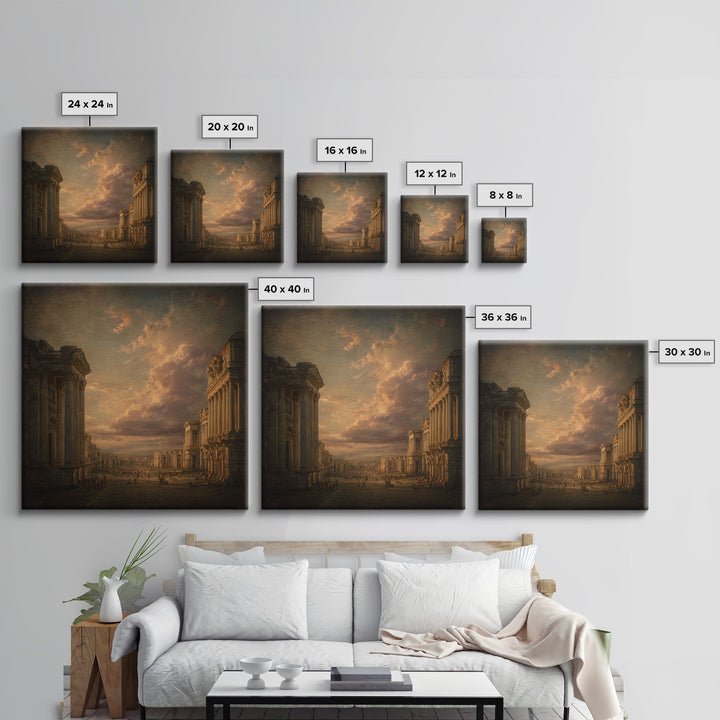 Classical Ruins Beneath a Dramatic Sky Canvas Print, Baroque Art, Wall Decor, Living Room Decor, Fine Art, Ornate, BAO-1x1-91