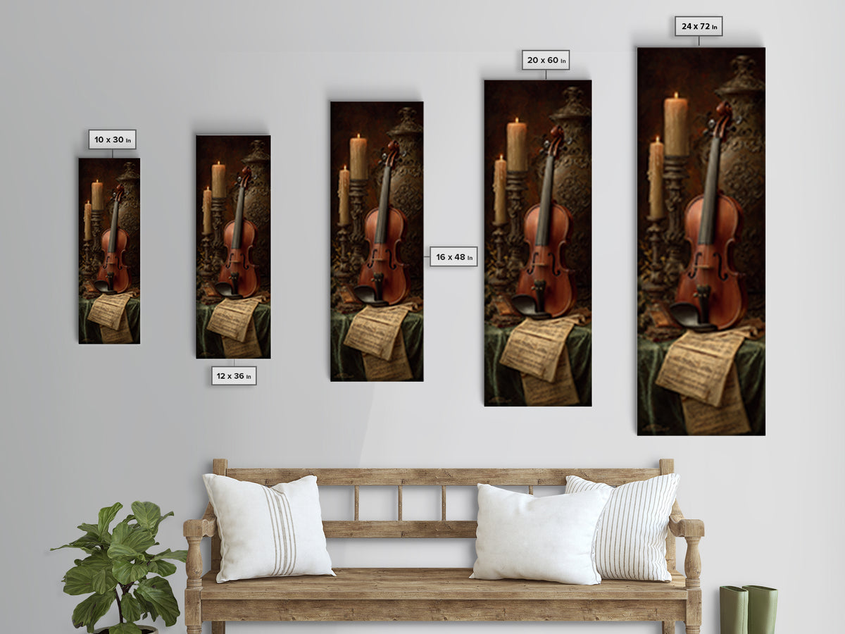 Baroque Violin and Sheet Music Still Life Canvas Print, Baroque Art, Art Nouveau Decor, Living Room Decor, Fine Art, Ornate, BAO-1x3-23