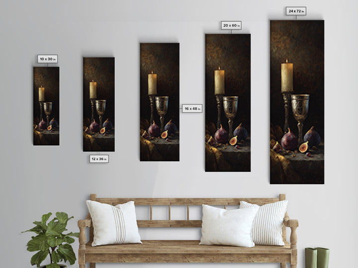 Candlelit Table with Silver Goblet and Figs Canvas Print, Baroque Art, Fine Art Print, Living Room Decor, Fine Art, Ornate, BAO-1x3-25