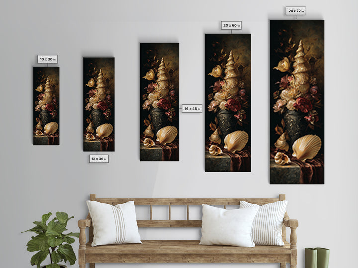 Ornamental Shell and Pearl Composition Framed Canvas Print, Baroque Art, Living Room Wall Art, Living Room Decor, BAO-1x3-34