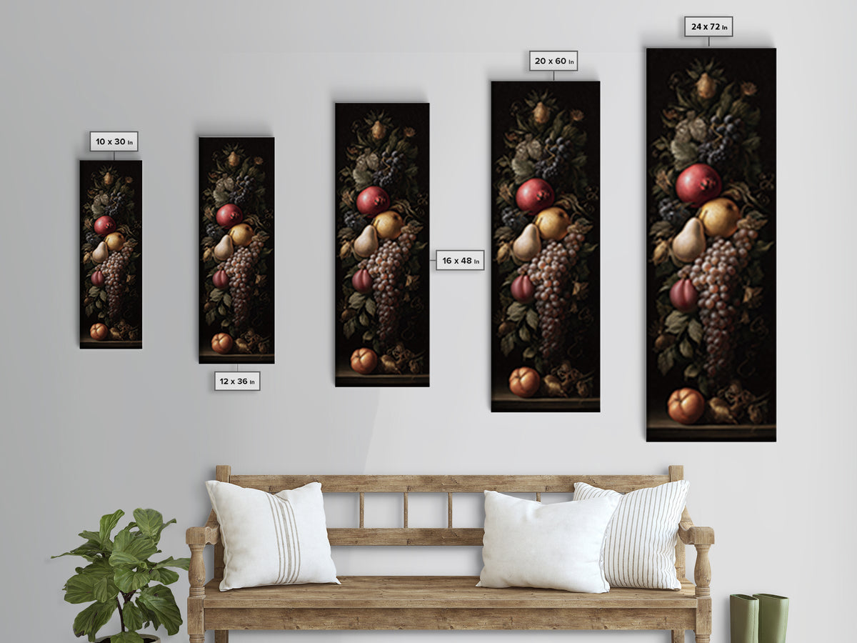Dramatic Fruit Still Life Canvas Print, Baroque Art, Gallery Wall, Living Room Decor, Fine Art, Ornate, Neutral Decor, BAO-1x3-37