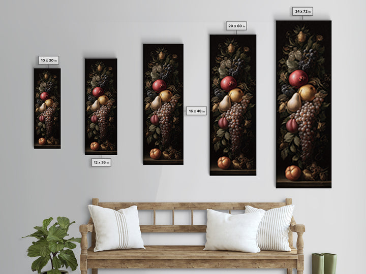 Dramatic Fruit Still Life Canvas Print, Baroque Art, Gallery Wall, Living Room Decor, Fine Art, Ornate, Neutral Decor, BAO-1x3-37