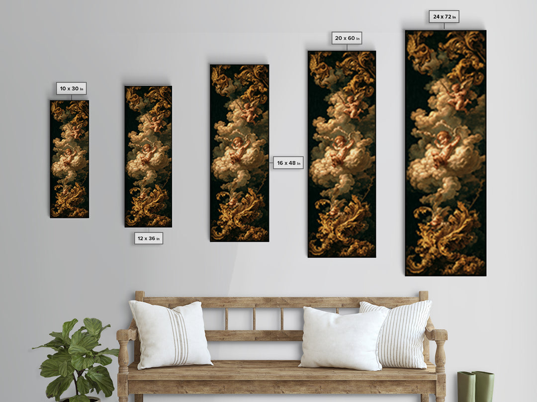 Ornate Cherub Figure Surrounded by Clouds and Canvas Print, Baroque Art, Moody Wall Art, Living Room Decor, Fine Art, Ornate, BAO-1x3-38