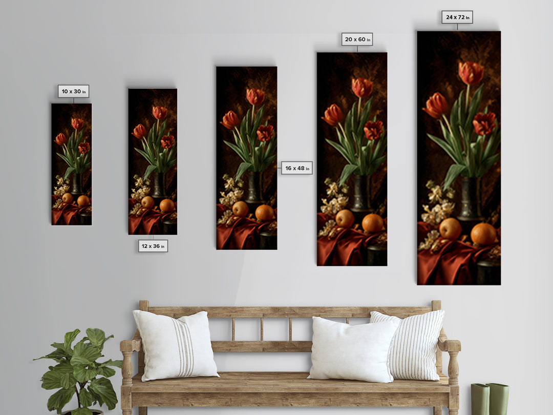 Black Background Tulips Framed Canvas Print, Baroque Art, Room Decor Aesthetic, Living Room Decor, Fine Art, Ornate, Home Decor, BAO-1x3-4