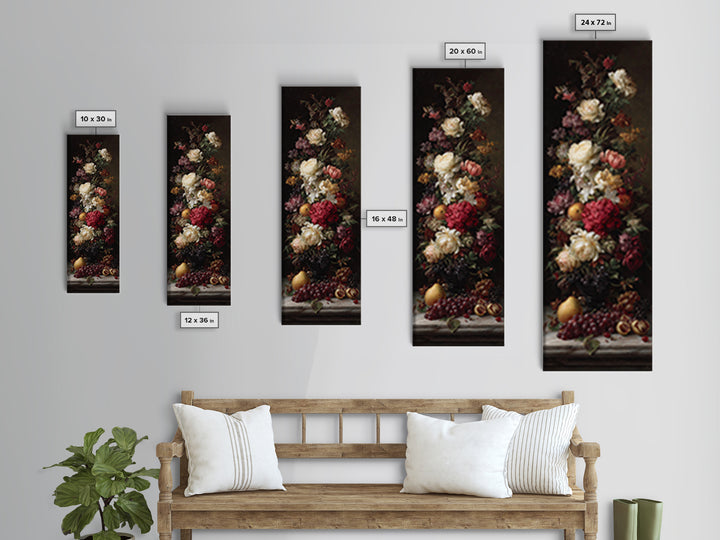 Dark Floral Arrangement Canvas Print, Baroque Art, Wall Decor, Living Room Decor, Oil Painting, Ornate, Contemporary Art, BAO-1x3-40