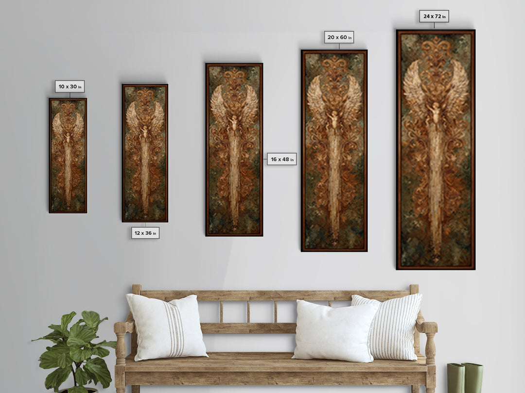 Gilded Angel Wings Emerging from Storm Clouds Canvas Print, Baroque Art, Minimalist Wall Art, Living Room Decor, Ornate, BAO-1x3-42